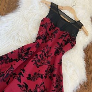 Red Floral Formal Dress with velvet detail